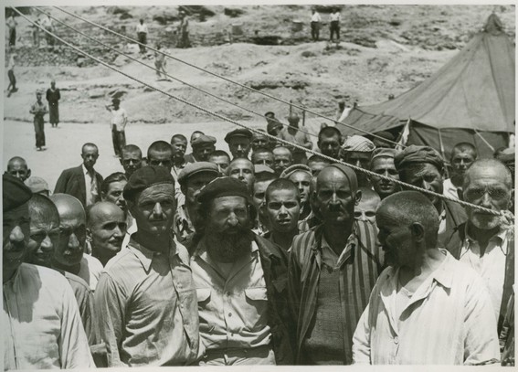 Gyaros Island of Exile - ICRC 13.06.1948 -   Penitentiary camp 1. Some detainees, one of them a former Orthodox priest