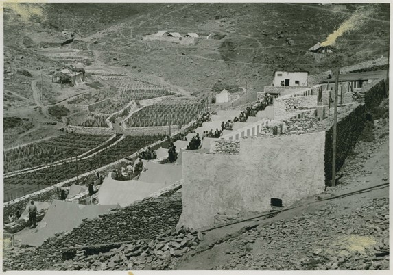 Gyaros Island of Exile - ICRC V-P-HIST-E-05816.JPG 13.06.1948 - Ghioura island, penitentiary camp nr.5.General view. Below, vegetable gardens. Detainees 483 men. Reserved for managers, specialists, technicians, mechanics and all professions.