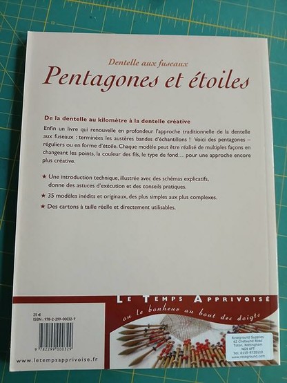 The back cover of the book  Petagones et étoiles, with some bullet points in French. I mostly included it for the ISBN code in case anyone wants to search for it.