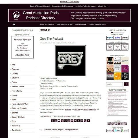 Grey The Podcast
Screenshot of the podcast listing on the Great Australian Pods website