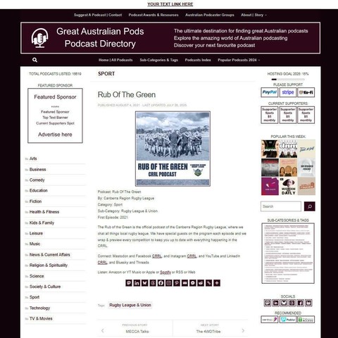 Rub Of The Green 
Screenshot of the podcast listing on the Great Australian Pods website