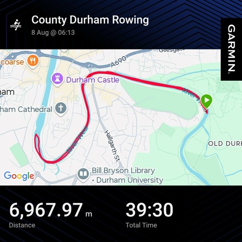 Garmin activity showing a rowing session. 7km 40m