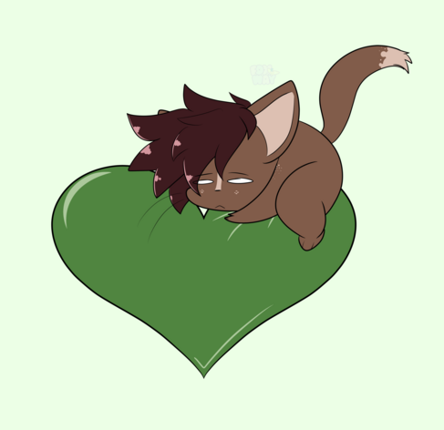 chibi style Max hugging onto a green heart