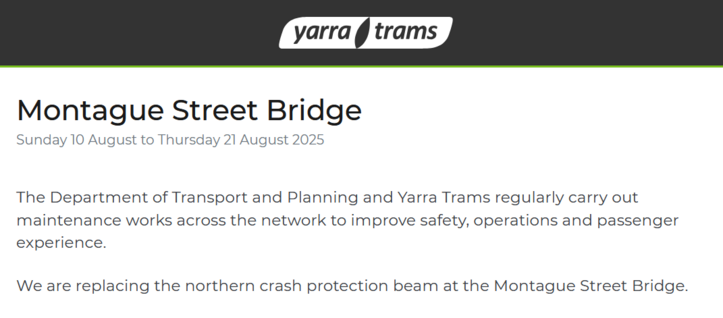 We are replacing the northern crash protection beam at the Montague Street Bridge.