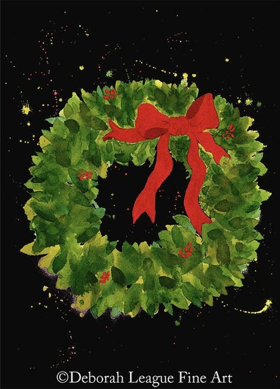 Elegant and festive, this green Christmas door wreath with vibrant red berries on a sleek black background is beautifully crafted with alcohol ink painting techniques. Perfect for holiday décor, this unique wreath adds a modern touch to traditional Christmas decorations.