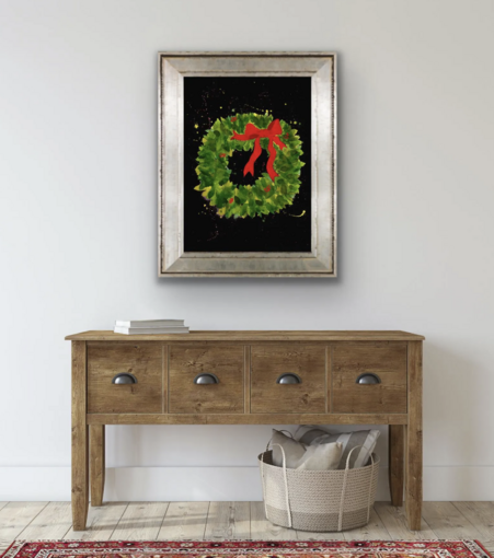 Framed art shown in a display room.