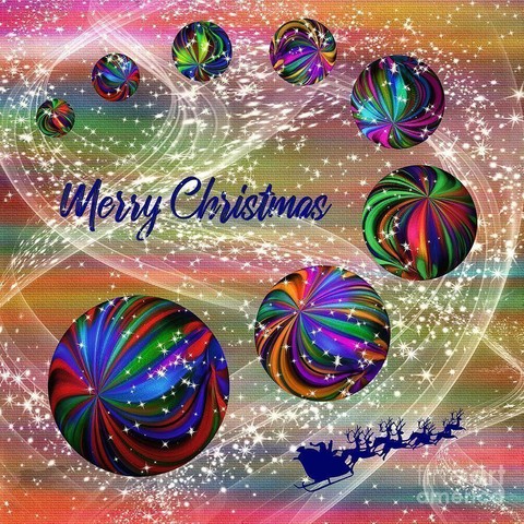Merry Christmas to the world so apart. I send these wishes to the whole world and particularly to those countries affected by war at this time. They deserve Christmas wishes also.

Digital art spheres with colorful stripes from the axes forming a semi-circle in space with swirling veils of light and stars with a textured colorful background.

By Kaye Menner

THE FINE ART AMERICA LOGO WILL NOT APPEAR ON PURCHASED PRINTS OR PRODUCTS.