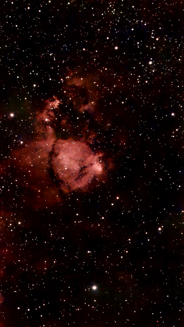 IC 1795 The Fish-head Nebula - 1080 resolution processed image.  It's an emission nebula in Cassiopeia, a star-forming region that's a smaller, brighter part of the vast Heart Nebula complex. It's approximately 6,000 light-years away.