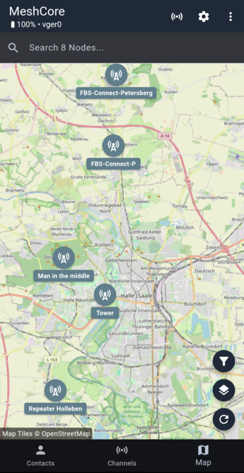 Screenshot via App vom T114.
Map Großraum Halle, 5 Repeater eingezeichnet,