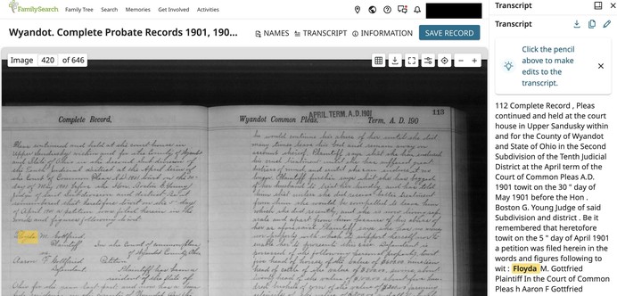 From FamilySearch's full-text search feature, unindexed but discoverable court documents in Ohio, 1901 From FamilySearch's full-text search feature, unindexed but discoverable court documents in Ohio, 1901