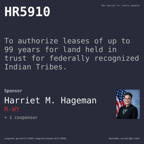 Description of HR5910, and a depiction of its sponsor, Harriet M. Hageman. Description of HR5910, and a depiction of its sponsor, Harriet M. Hageman.