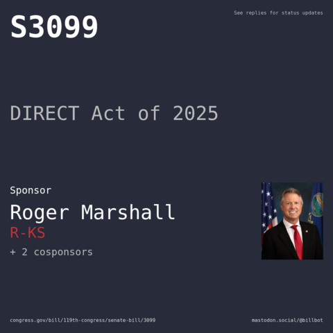 Description of S3099, and a depiction of its sponsor, Roger Marshall. Description of S3099, and a depiction of its sponsor, Roger Marshall.