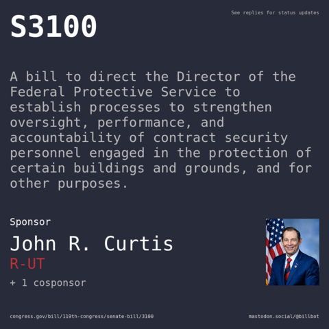 Description of S3100, and a depiction of its sponsor, John R. Curtis. Description of S3100, and a depiction of its sponsor, John R. Curtis.
