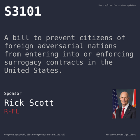 Description of S3101, and a depiction of its sponsor, Rick Scott. Description of S3101, and a depiction of its sponsor, Rick Scott.