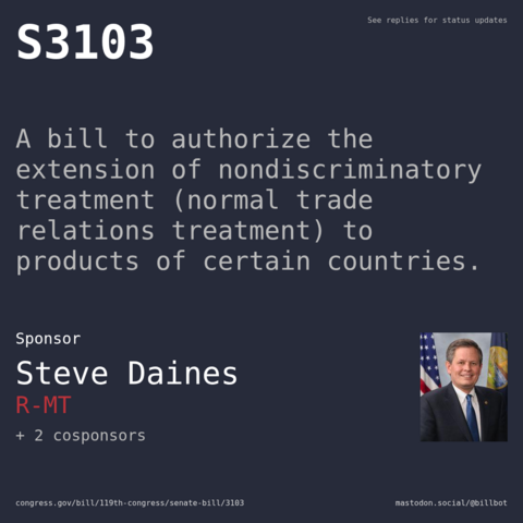 Description of S3103, and a depiction of its sponsor, Steve Daines. Description of S3103, and a depiction of its sponsor, Steve Daines.