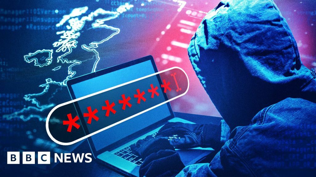 A person wearing a hooded jacket and gloves is sitting at a laptop, typing. The screen of the laptop displays a password field filled with red asterisks. The background shows a digital map of Europe and various lines of code, suggesting themes of hacking or cybersecurity.