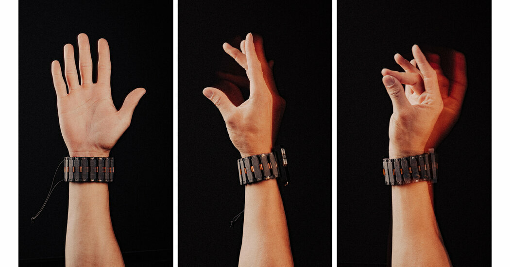 With a tap of thumb against forefinger, you can open an app on your desktop computer when using an experimental bracelet that reads the electrical signals pulsing through your muscles when you move your fingers.