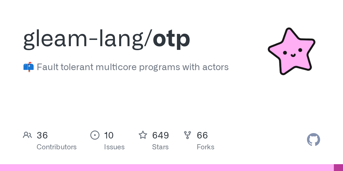 📫 Fault tolerant multicore programs with actors. Contribute to gleam-lang/otp development by creating an account on GitHub. 📫 Fault tolerant multicore programs with actors. Contribute to gleam-lang/otp development by creating an account on GitHub.