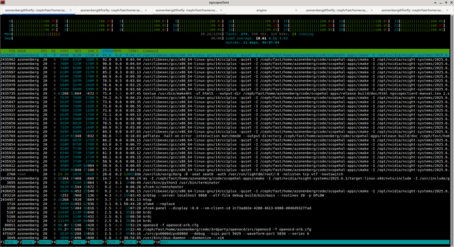 htop showing 24 threads maxed out and 20ish of 128GB RAM used