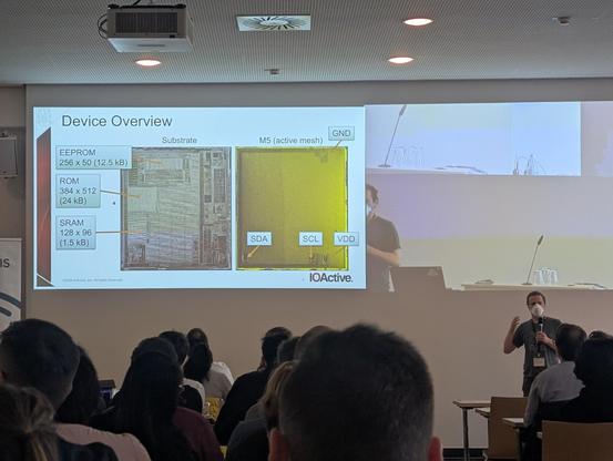 Me presenting a slide showing the device floorplan and eeprom, rom, and sram arrays