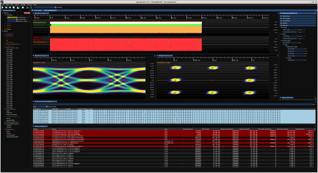 Screenshot of ngscopeclient showing 100baseT1 decode and a table showing a list of GPU memory buffers and how big each is