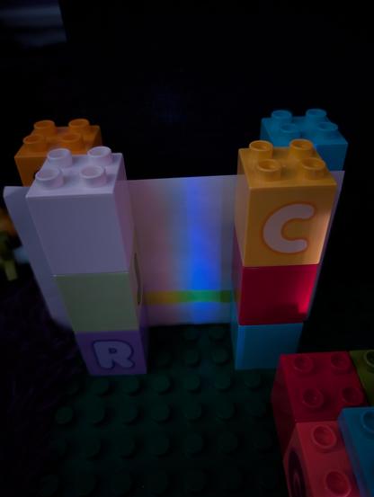 Spectrum of a purple toy showing a strong broad blue peak and a dimmer red peak