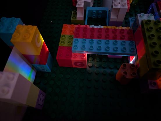 Top view showing the slit between two Lego bricks