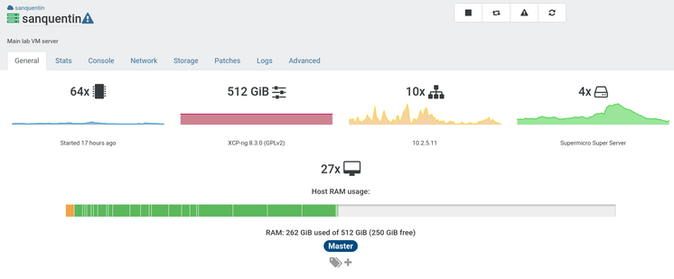 xcp-ng admin page showing 512GB of RAM