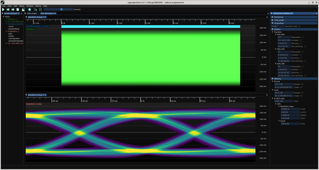 ngscopeclient displaying an eye pattern of half a billion samples of a 25/100GbE PRBS test