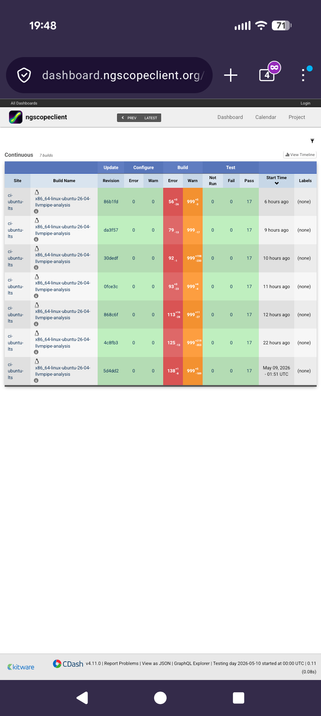 Dashboard showing 56 cppcheck errors