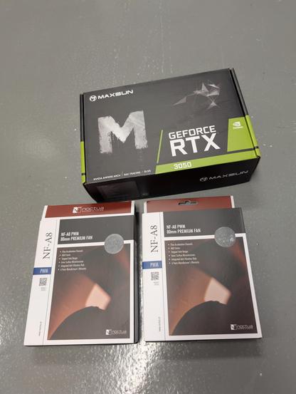 RTX 3050 box and two Noctua fans