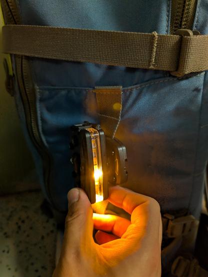 Front view of the strobe in action showing the LED not working