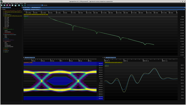 ngscopeclient TDR response showing the two traces' insertion loss and TDR curves are nearly identical