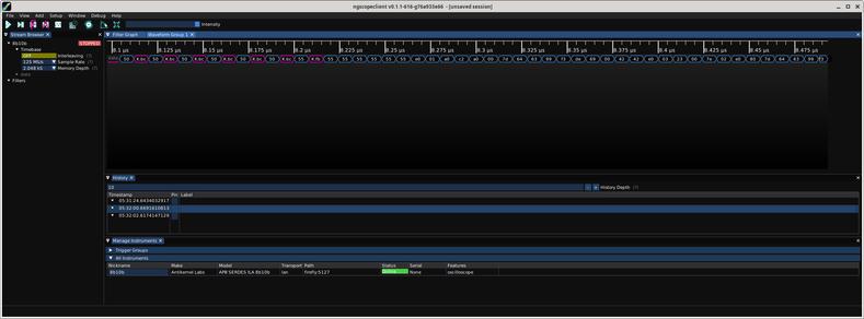 ngscopeclient displaying 8b10b decode of a very malformed ethernet frame