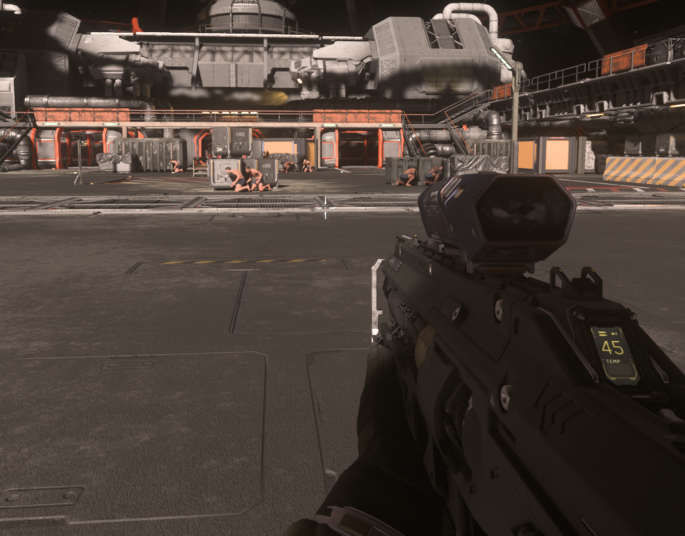 Screenshot of star citizn npc gang members hiding in their underpants on the space station