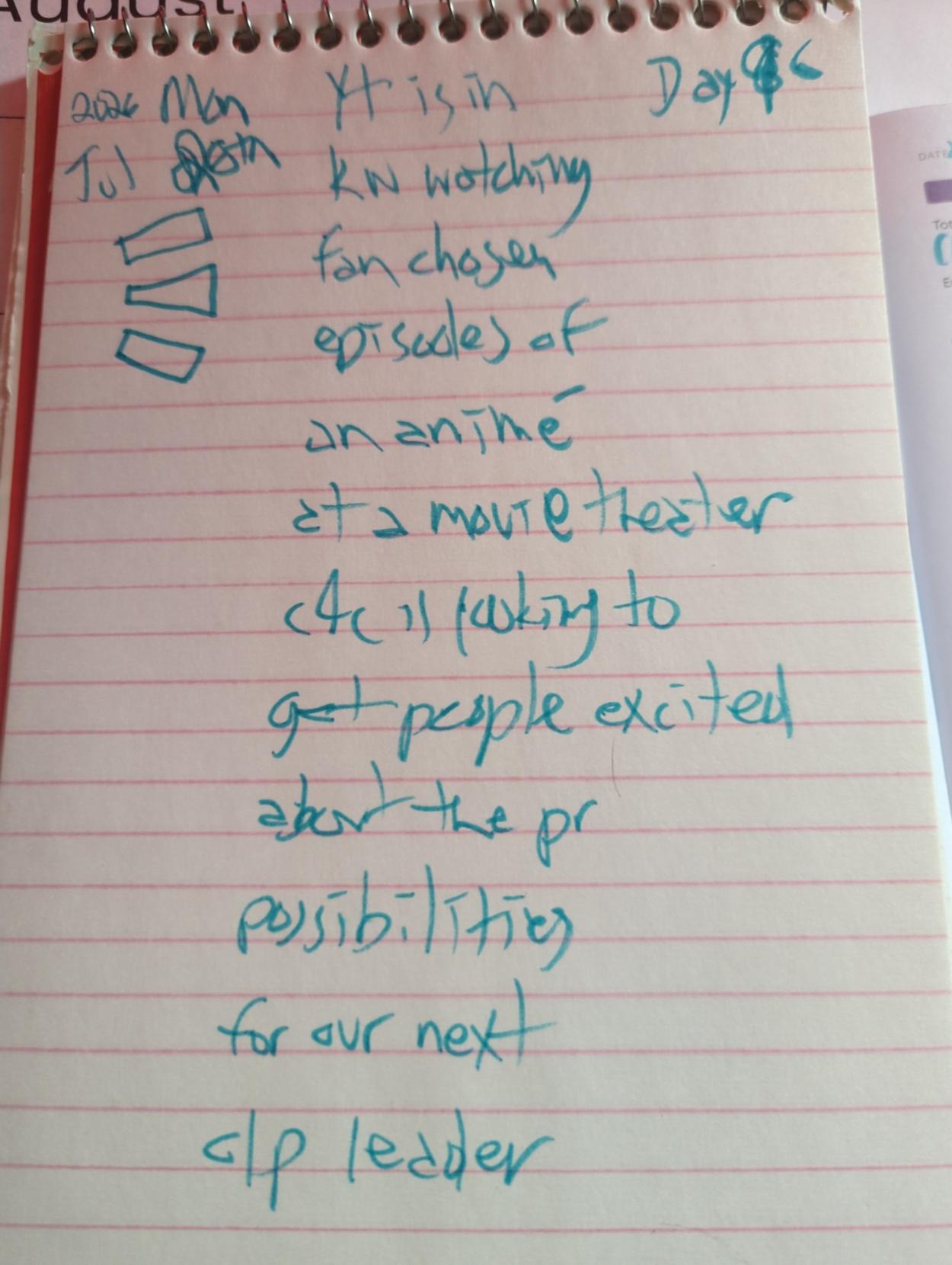(chibi anime poster exclamation sketch)

Yt is in kw watching fan chosen episodes of an anime

at a movie theater

c4c is looking to get people excited about the pr possibilities

for our next olp leader