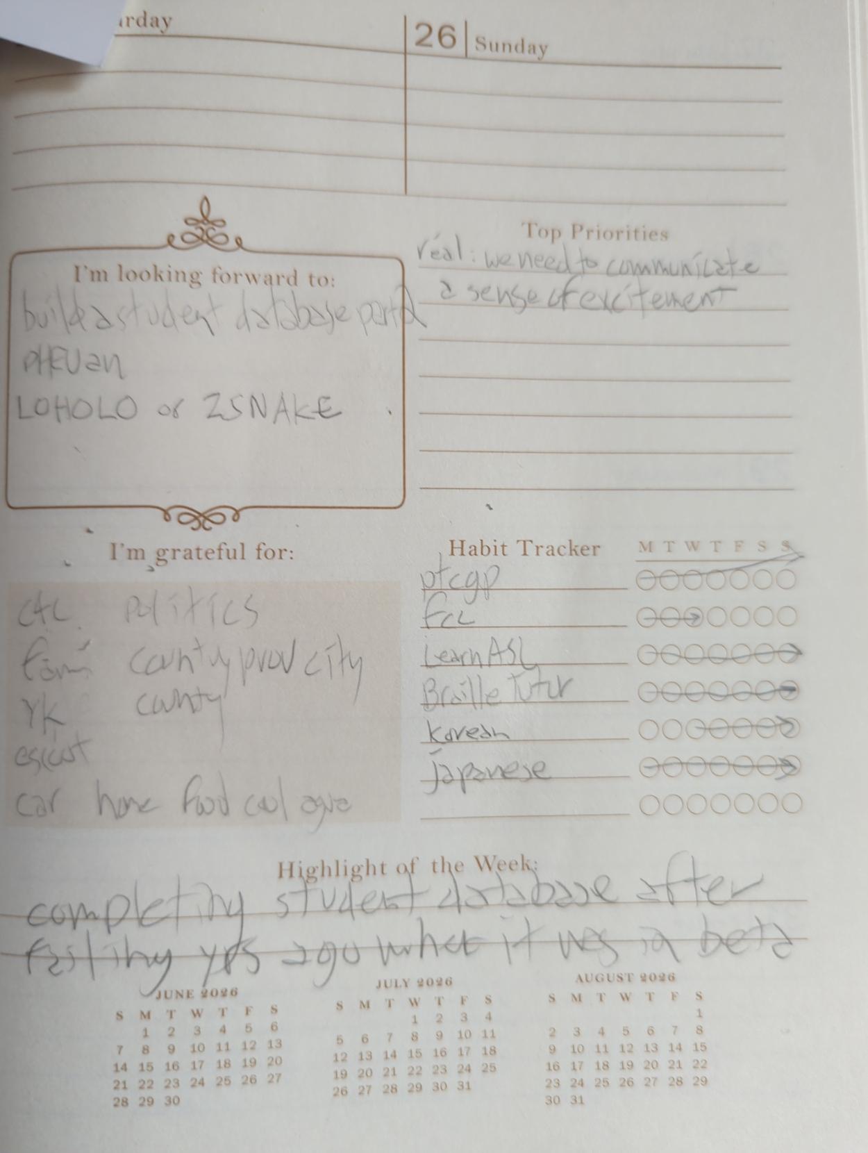 looking 4ward 2:
student db
PHEVan
Loholo or zsnake

real: we need to communicate a sense of excitement

gr8ful:
c4c polotics country prov city 
fam Yk
escoot 
car home food cool agua

ptcgp
fcc
LearnAsl
BrailleTutor
Korean
Japanese

completing student database after failing yrs ago when it was in beta