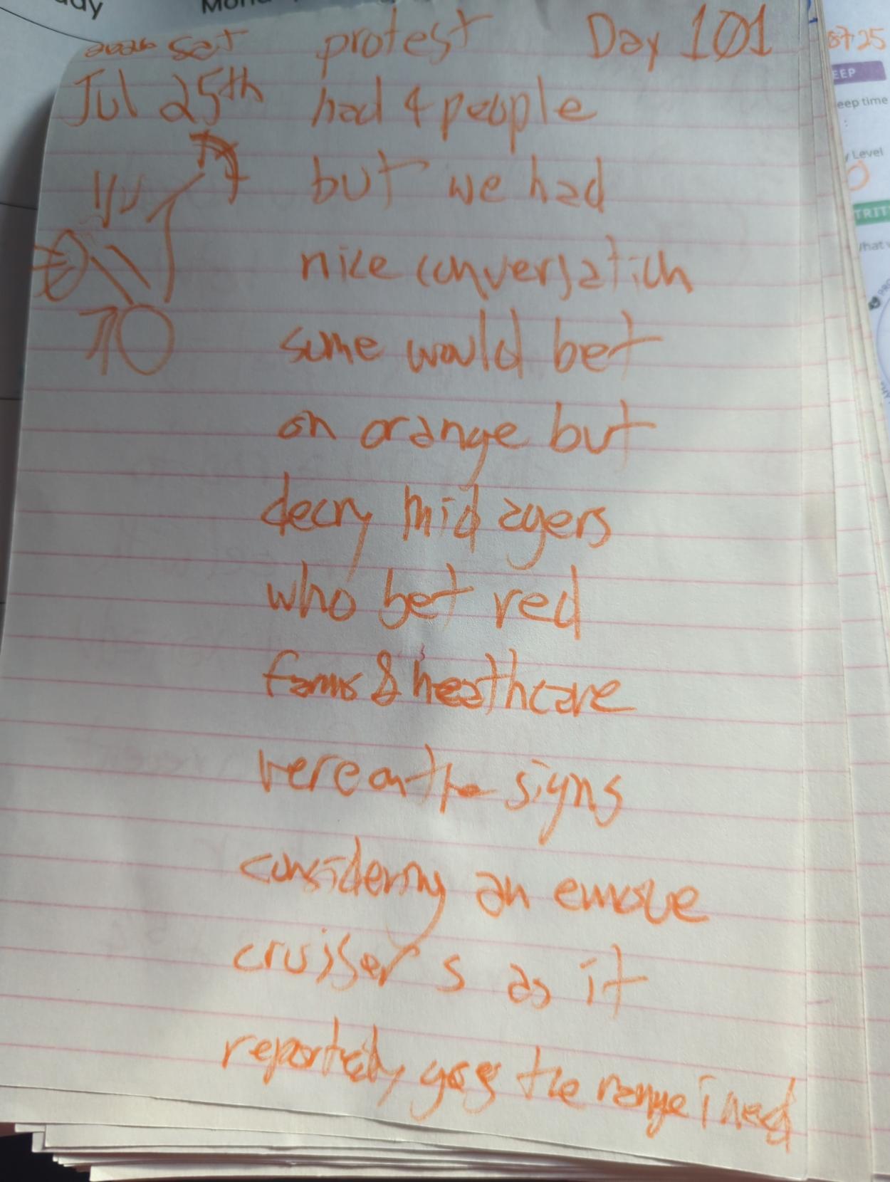 (emove cruiser sketch)

protest had 4 people

but we had nice conversation

some would bet on orange but

decrt mid agers 

who bet red

farms & healthcare

were on the signs

considering an emove 

cruiser s as it

reportedly goes the range i need