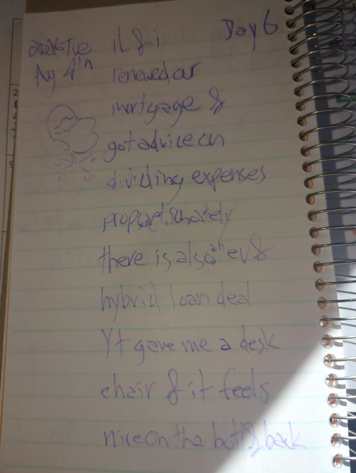 (new chair sketch)

iL & i renewed our mortgage & got advice on dividing expenses proportionately

there is also an ev & hybrid loan deal

Yt gave me a desk chair & it feels nice on the butt&back