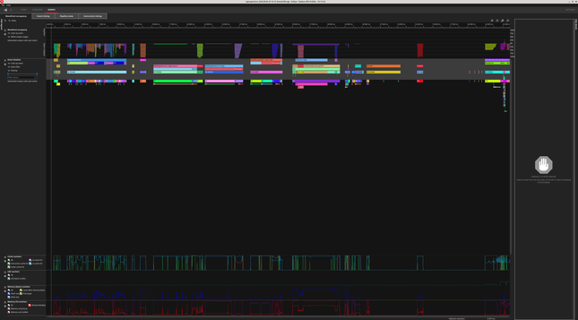 AMD profiler showing the old scheduler with lots of gaps between filters that have zero GPU usage