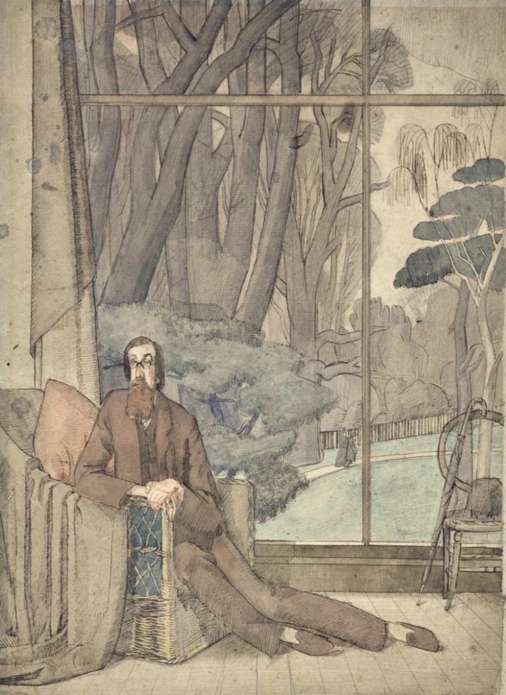 Colour sketch of Lytton Strachey by Henry Lamb