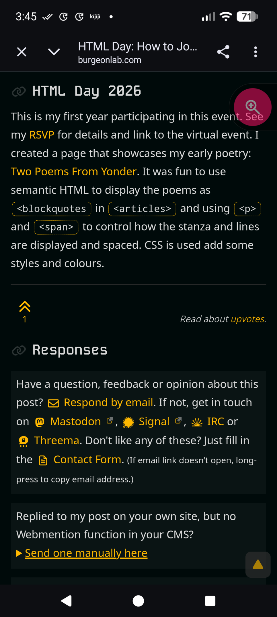 burgeonLab.com 's html day 2026 page

might learn from the part where <blockquote> was used