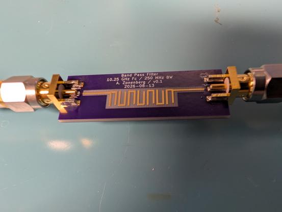 Hairpin bandpass filter with SMA terminations