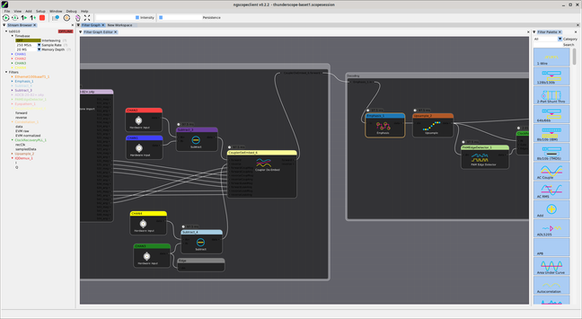Filter graph still mostly using dark-mode colors except the text which is black and almost impossible to read on the dark background of the nodes