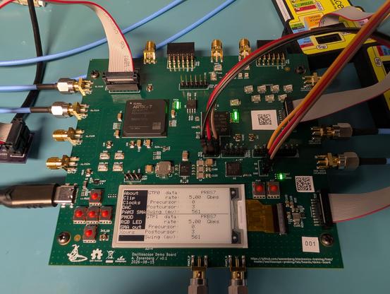 Closeup of the board showing cables coming off on all sides