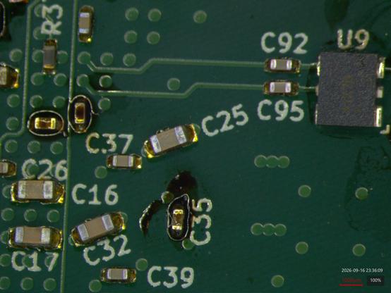 Hand solder residue from rework around a bunch of 0402 chip components