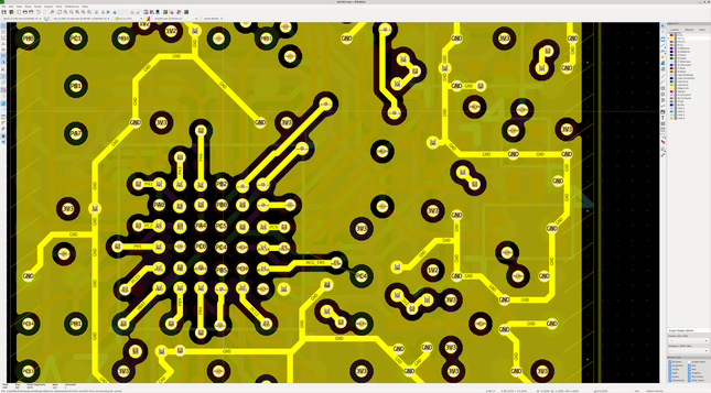 Dense BGA field with a bunch of traces fanning out on the ground plane layer