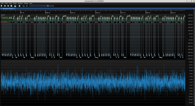 Screenshot of ngscopeclient showing 1000base-X waveform coming from the fiber attached to the wall port