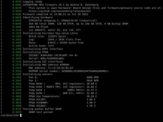 Boot log showing successful memory test