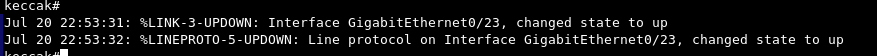 Cisco switch console screenshot showing the baseT link coming up